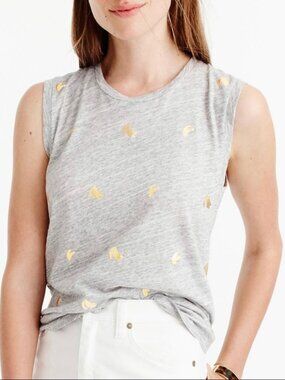 J. Crew Metallic Gold Banana Print Tank Top Sleeveless T-Shirt Heather Gray
